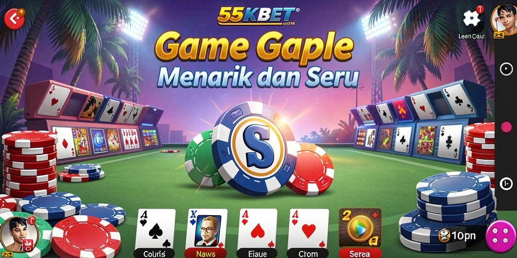 Screenshot gameplay 55KBET dengan tampilan meja Gaple yang seru.