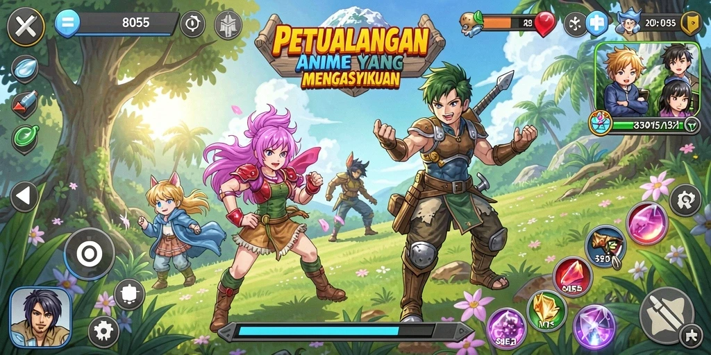 Tampilan dinamis dari petualangan dalam 8055 yang penuh warna.