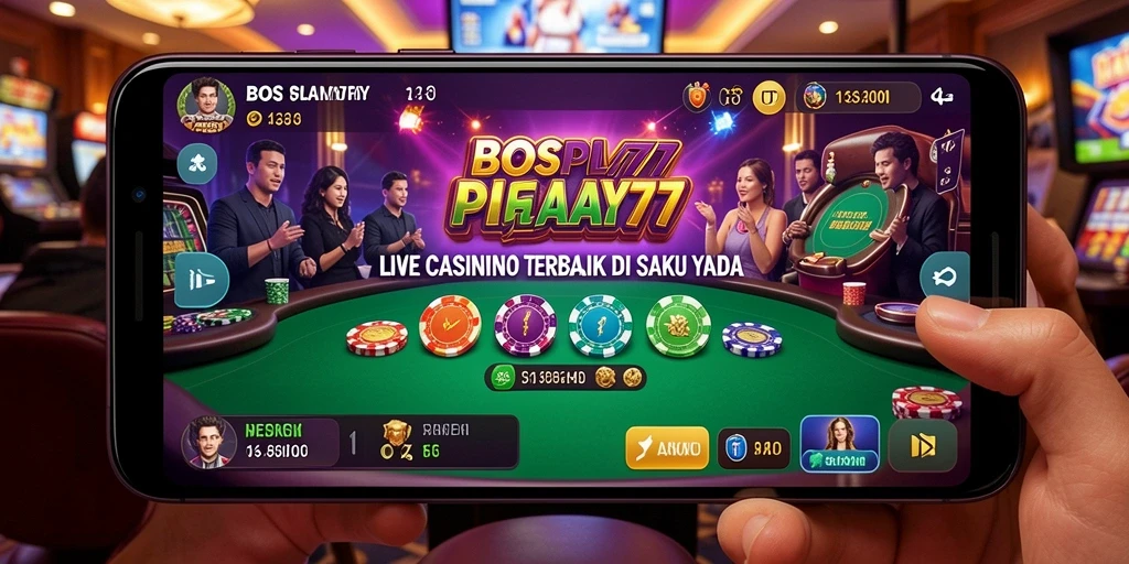 Screenshot gameplay BOSPLAY77 menunjukkan dealer langsung dengan interaksi pemain yang menarik.