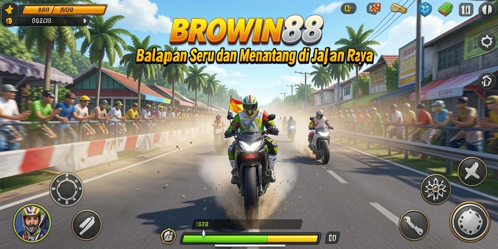 Tangkapan layar dari gameplay balapan di BROWIN88 menunjukkan aksi mendebarkan dan mobil yang cepat.
