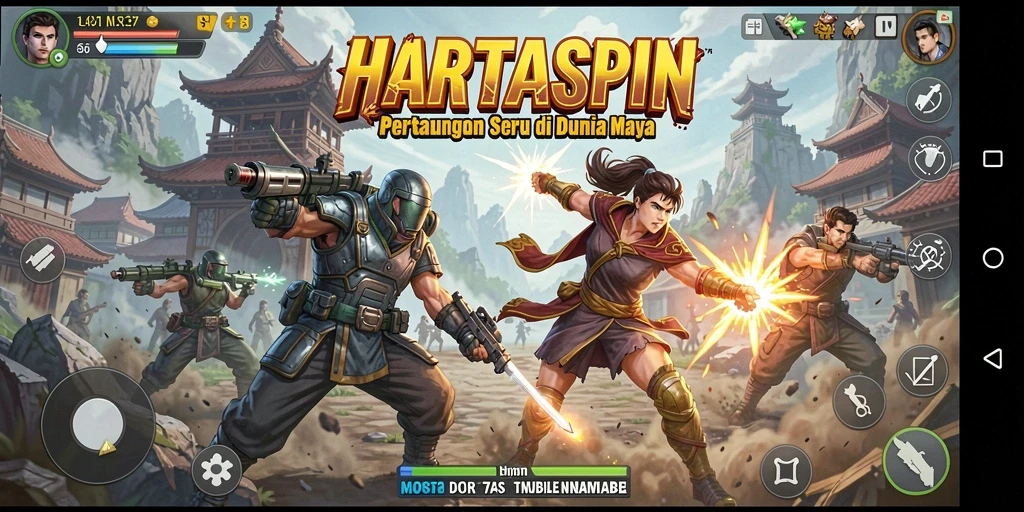 Tangkapan layar HARTASPIN menampilkan aksi pertarungan yang intens.