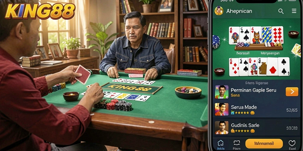 Screenshot KING88 yang menampilkan gameplay Gaple yang seru.