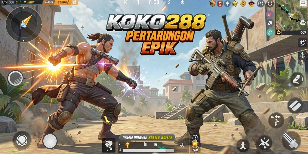 Screenshot utama KOKO288 menampilkan pertarungan seru di arena Battle Royale.