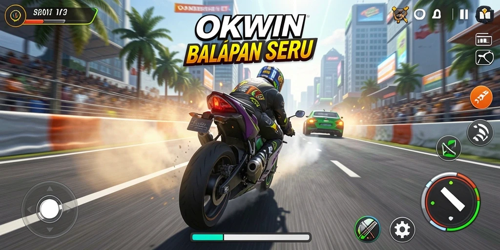Gameplay seru dalam balapan sepeda motor di OKWIN.