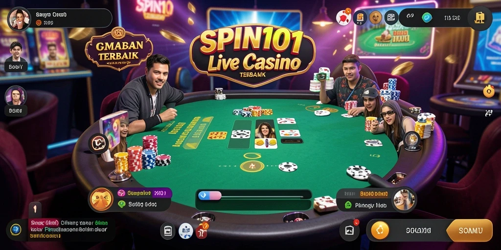 Screenshot SPIN101 menampilkan dealer langsung dan gameplay menegangkan di Live Casino.